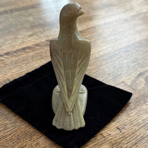 Vintage Carved Stone Bird Sculpture with Chinese Marking on Base